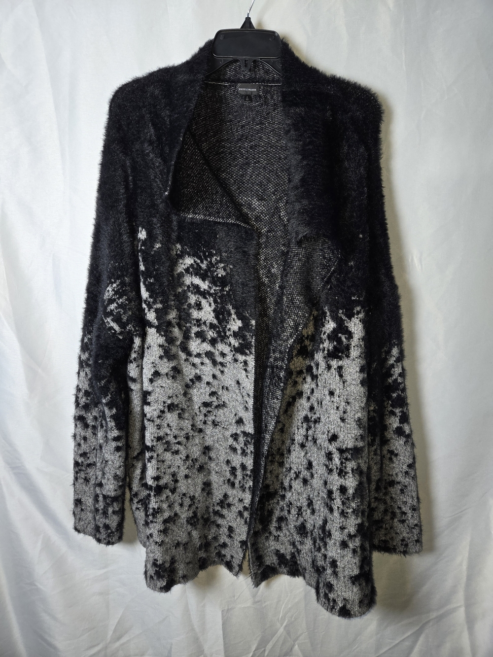 Buckle Black Eyelash Knit Ombre Fuzzy Open-Front Cardigan